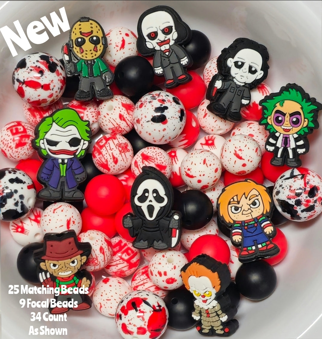 New Character Horror Silicone Bead Mix DIY Craft Supplies 3 printed designs solids acrylics and focals