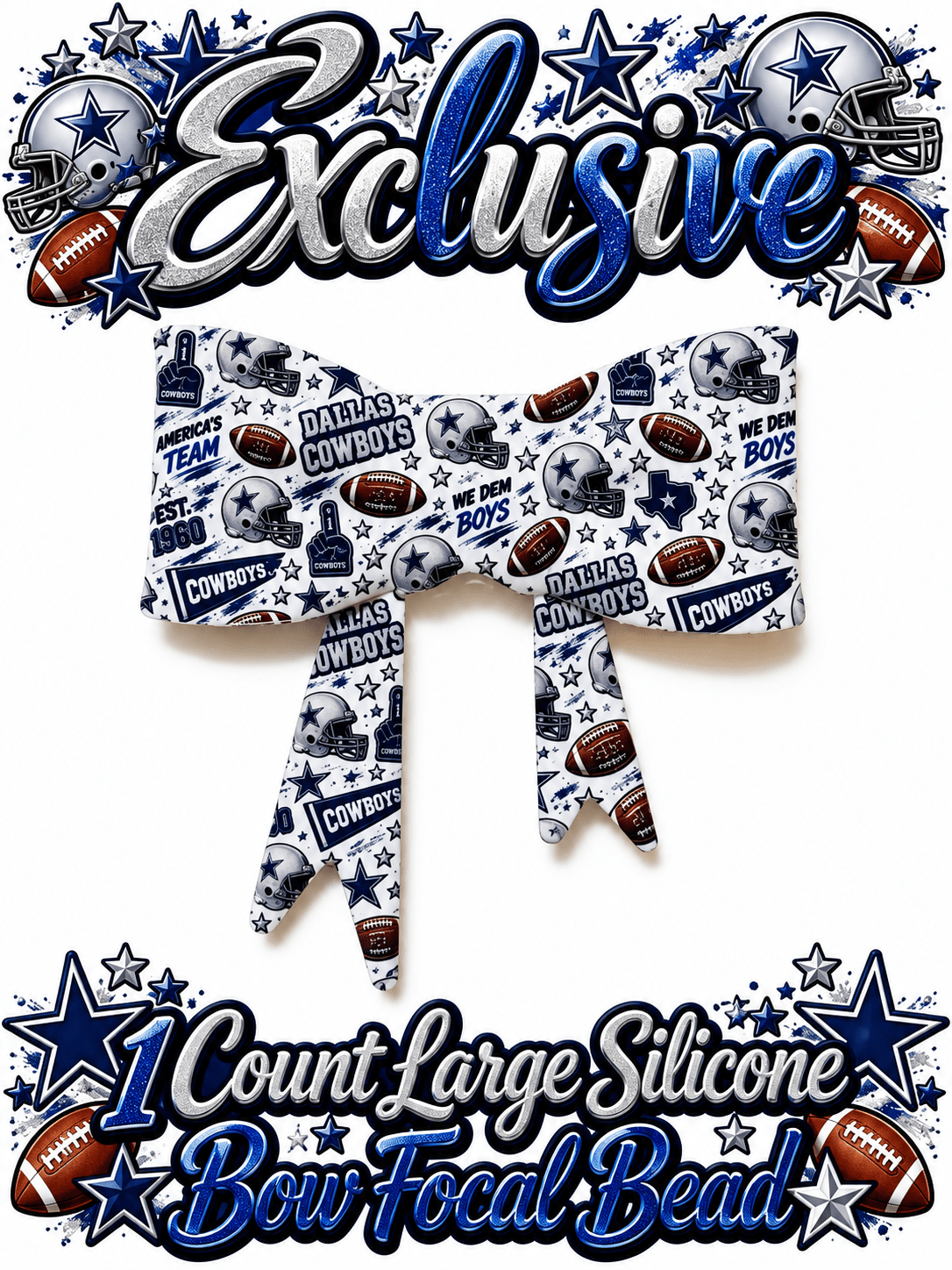 New Shop Exclusive 1 Count Large Silicone Bow FOOTBALL COWBOYS