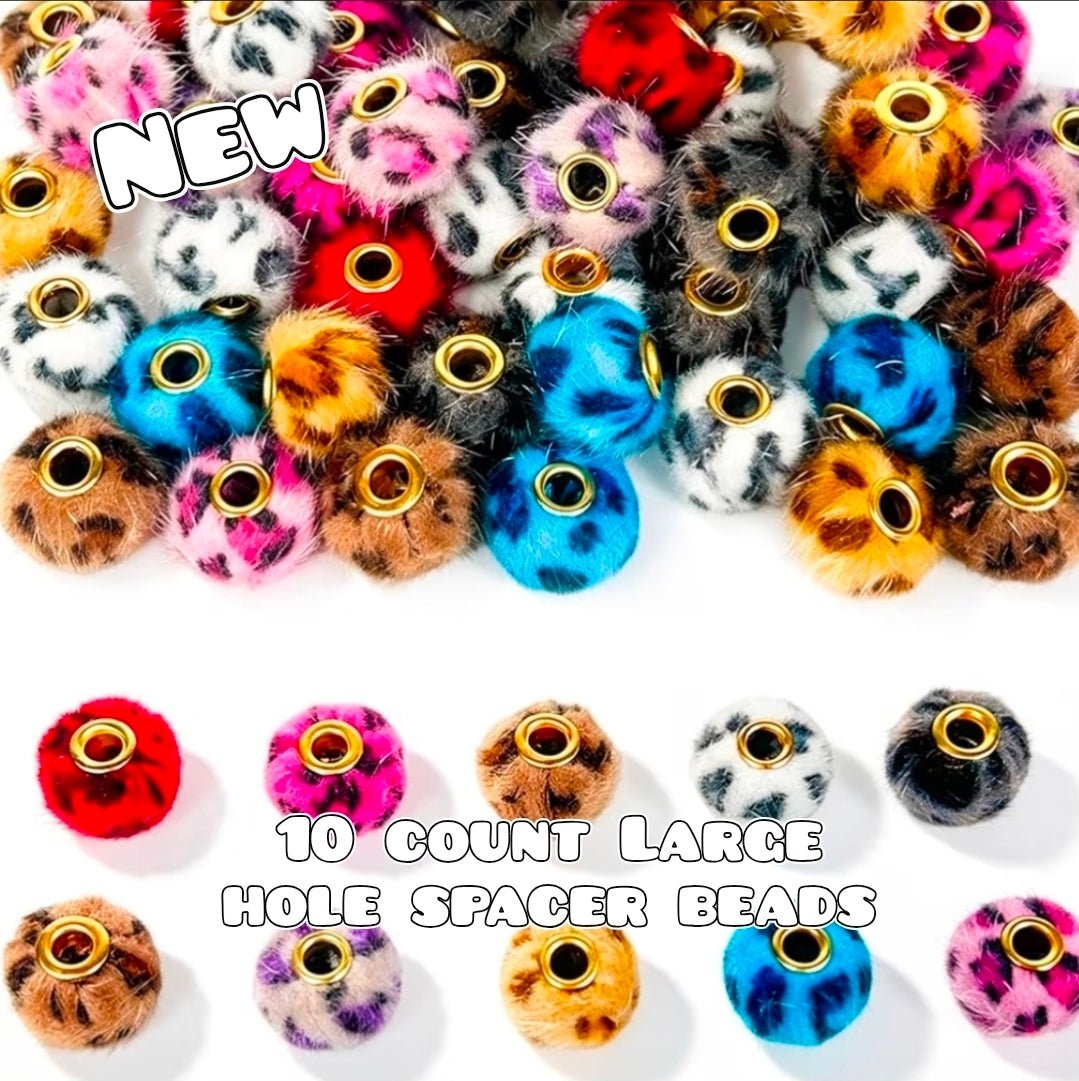 New 10 Count Large Hole Fuzzy Leopard Spacer Beads