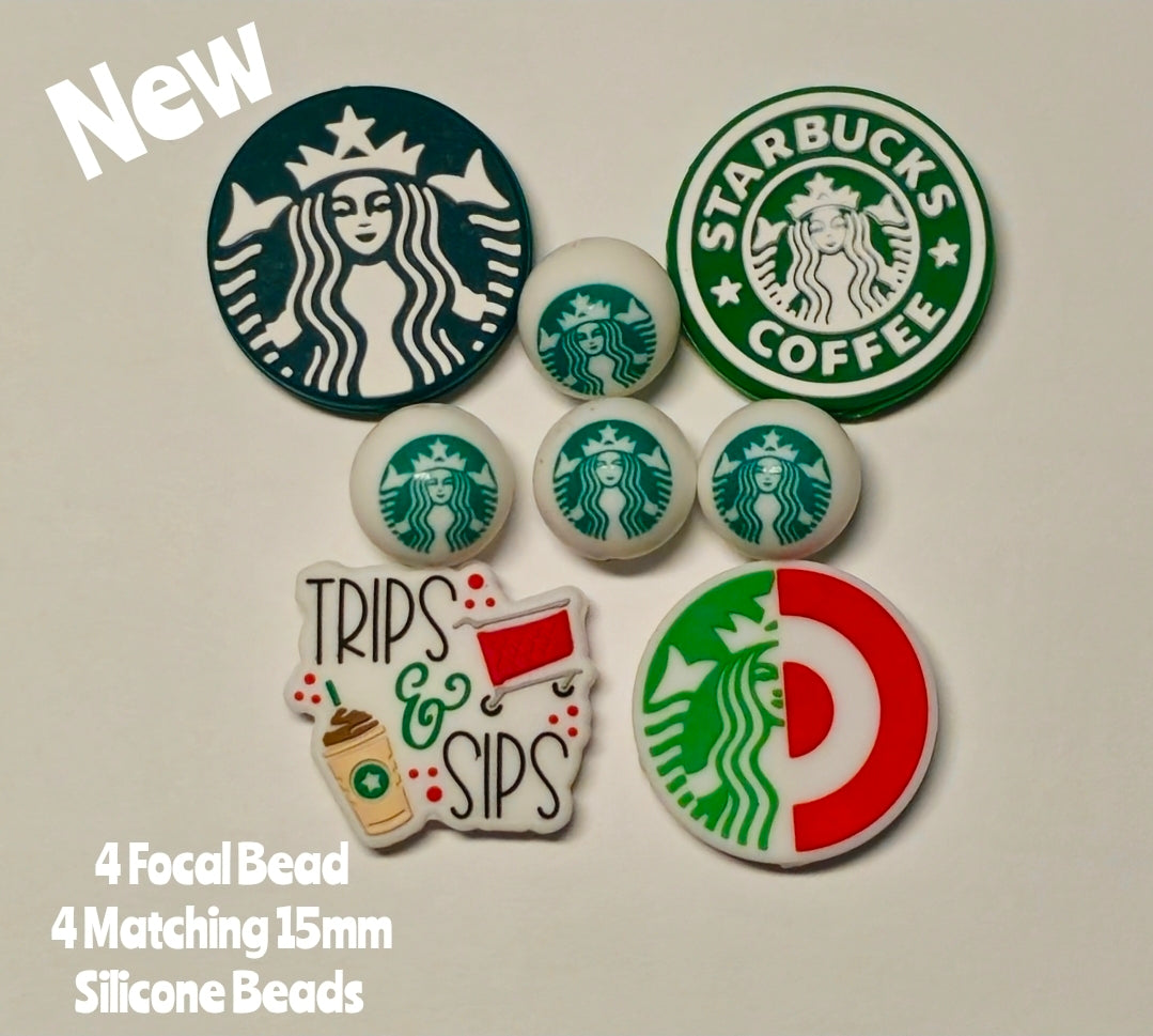 New Coffee Silicone Bead Set 8 Count