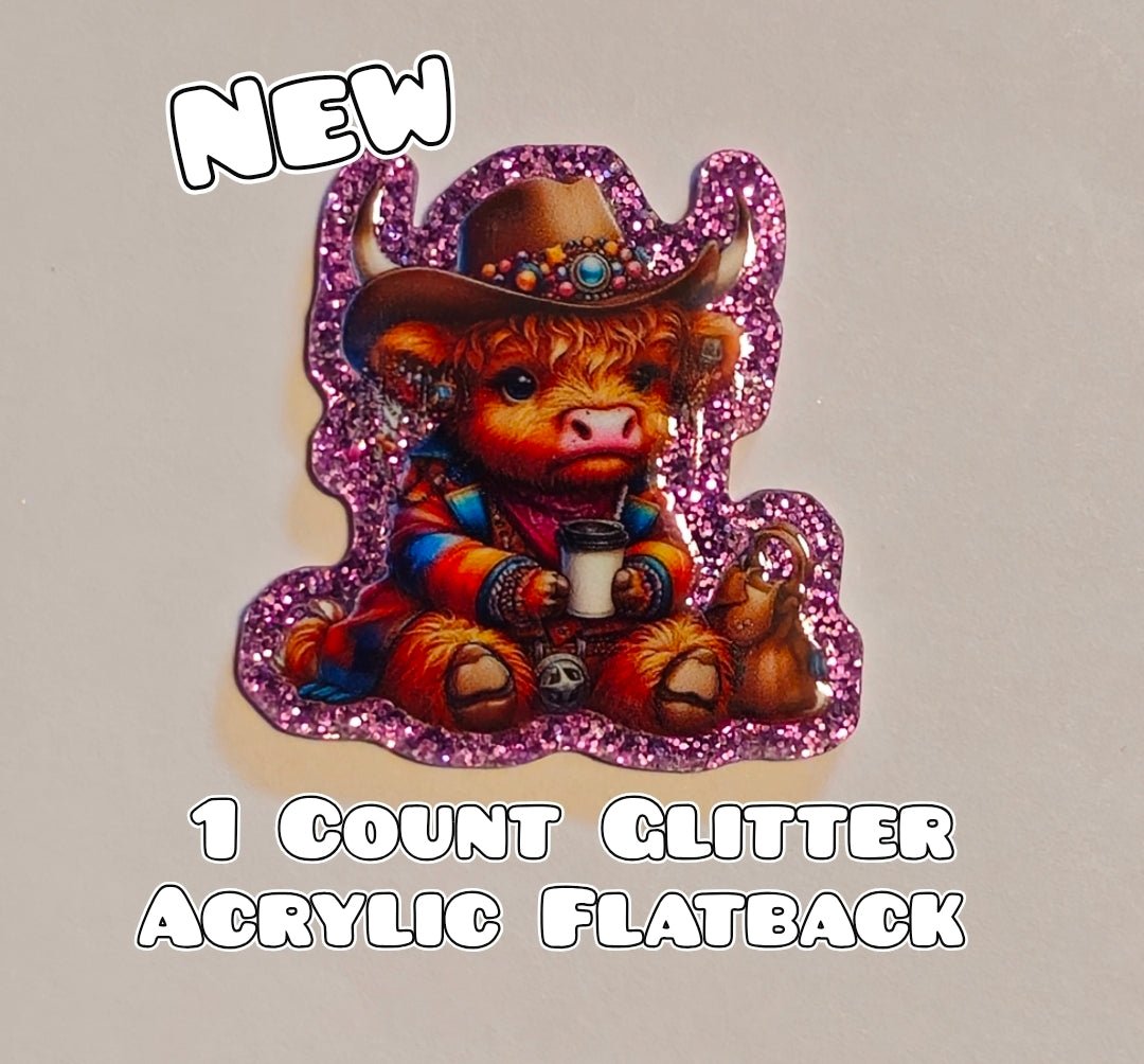 Glitter Acrylic Flatback- Acrylic Planer Resin Charm- Cow