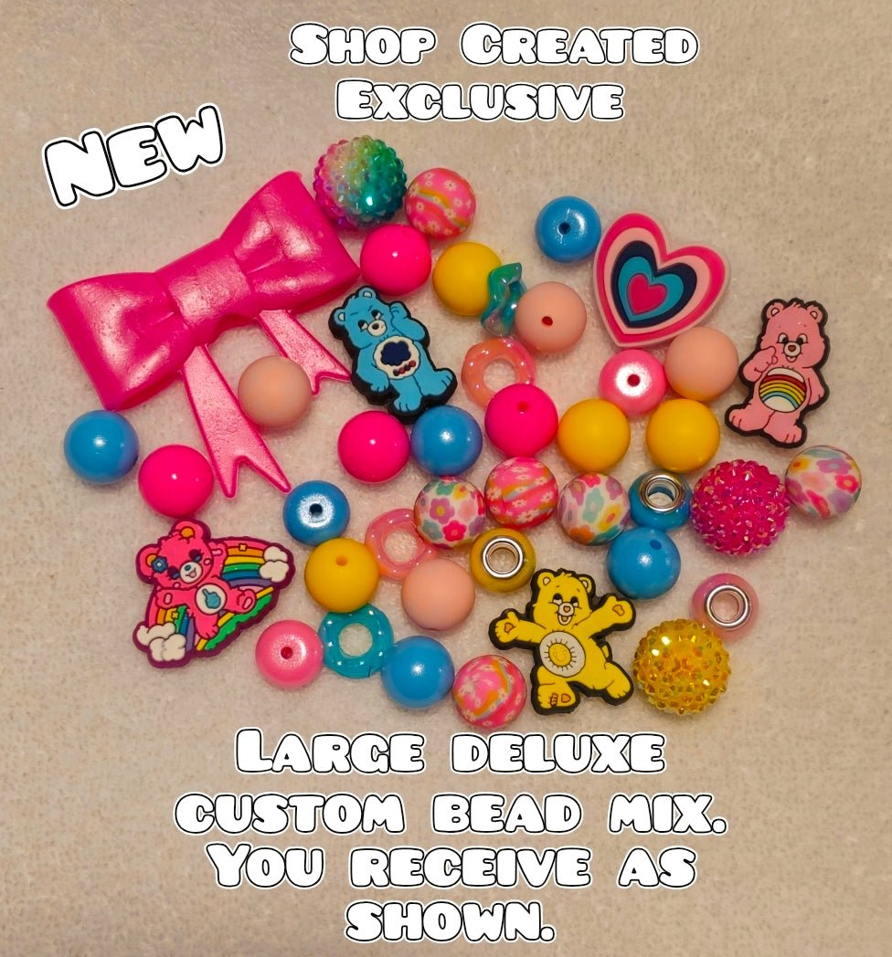 Deluxe Large Silicone & Acrylic Bead Mix Care Bears Bows