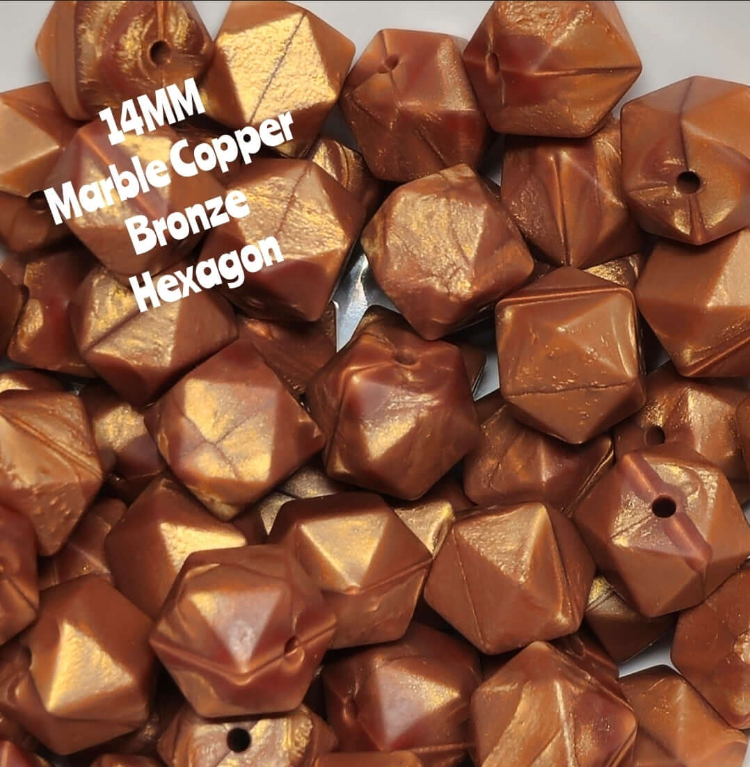 1 unidad de cuentas de bricolaje de 14 mm, de mármol macizo, de cobre y bronce, hexagonales