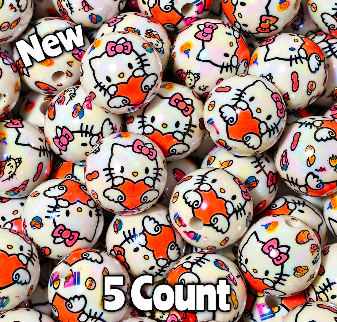 NEW Hello Kitty 5 Count 16MM DIY Acrylic Beads Craft Supplies