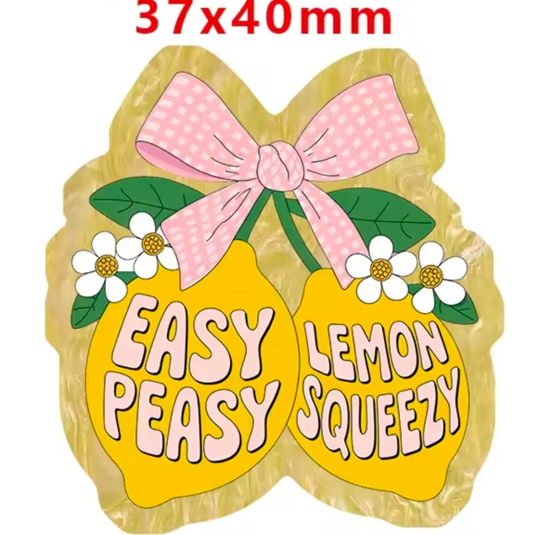 Glitter Acrylic Flatback- Acrylic Planer Resin Charm Easy Peasy Lemon