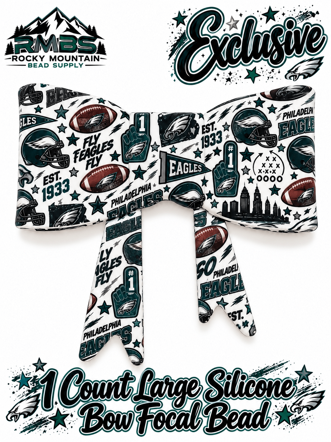 New Shop Exclusive 1 Count Large Silicone Bow FOOTBALL EAGLES