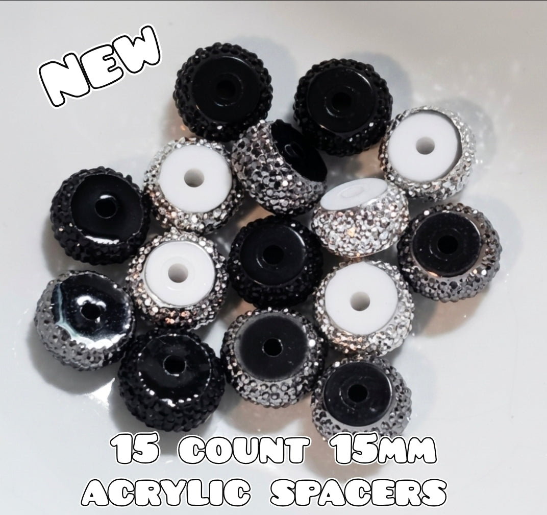 15 Count 15MM Acrylic Spacers Black- Silver- Gun Metal