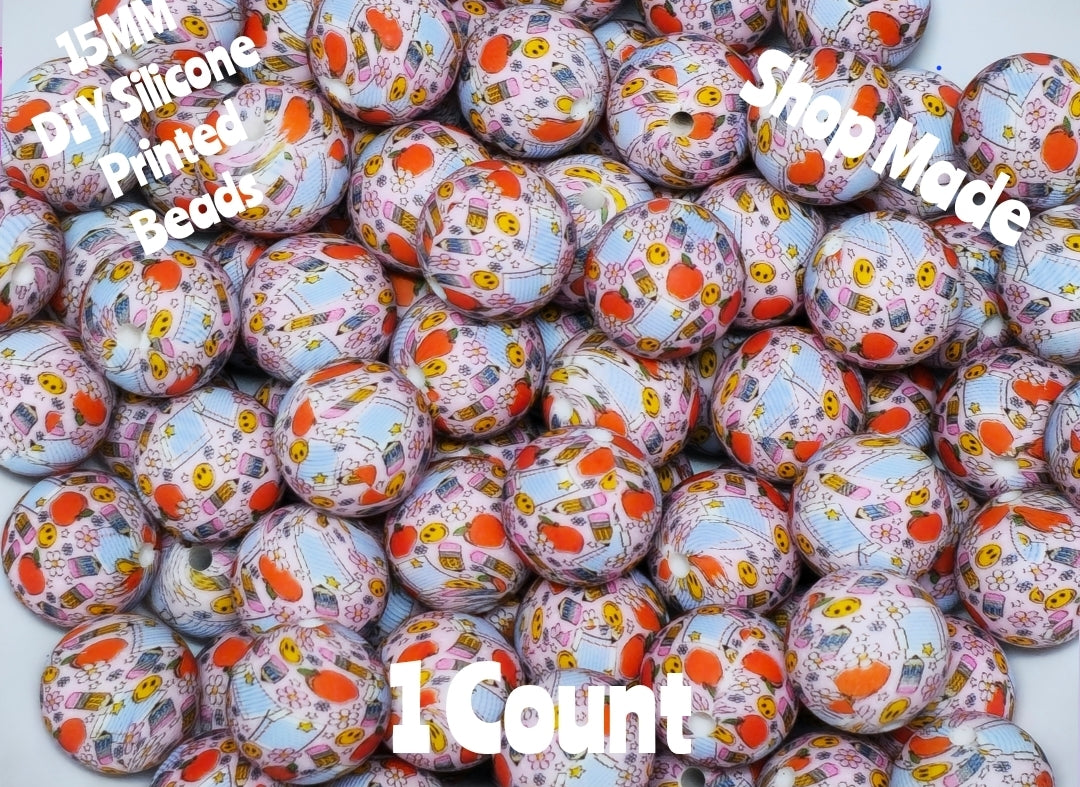 New 1 Count 15mm Printed Beads Teacher School DIY beads