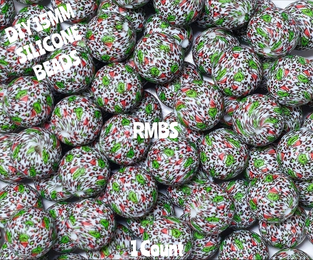 New 1 Count 15mm Printed Beads Christmas Theme Beads Craft Supplies Multiple Options