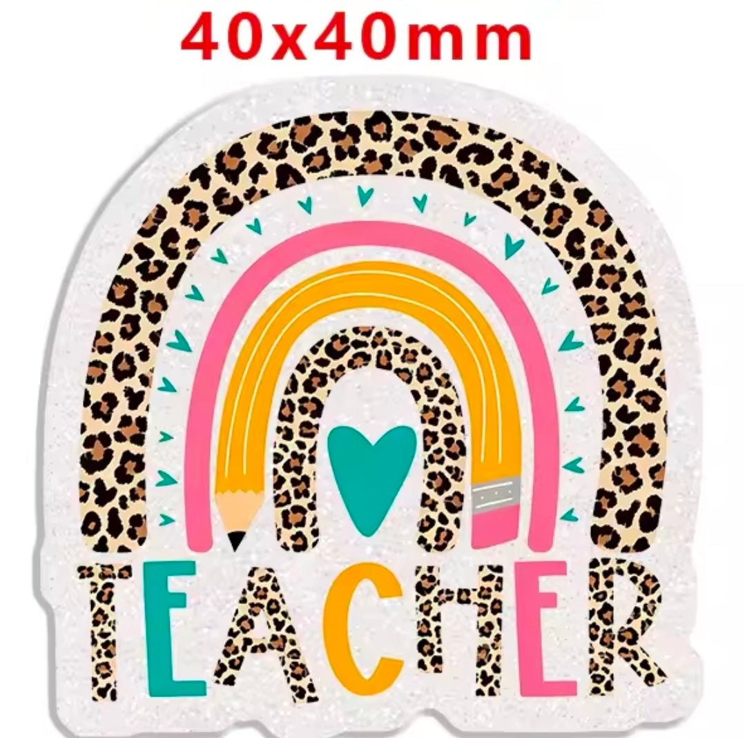 Glitter Acrylic Flatback- Acrylic Planer Resin Charm School Teacher