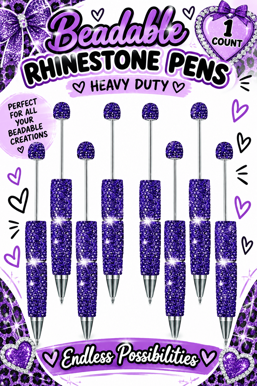 1 Count Beabable PEN Blanks Rhinestone Pen Purple