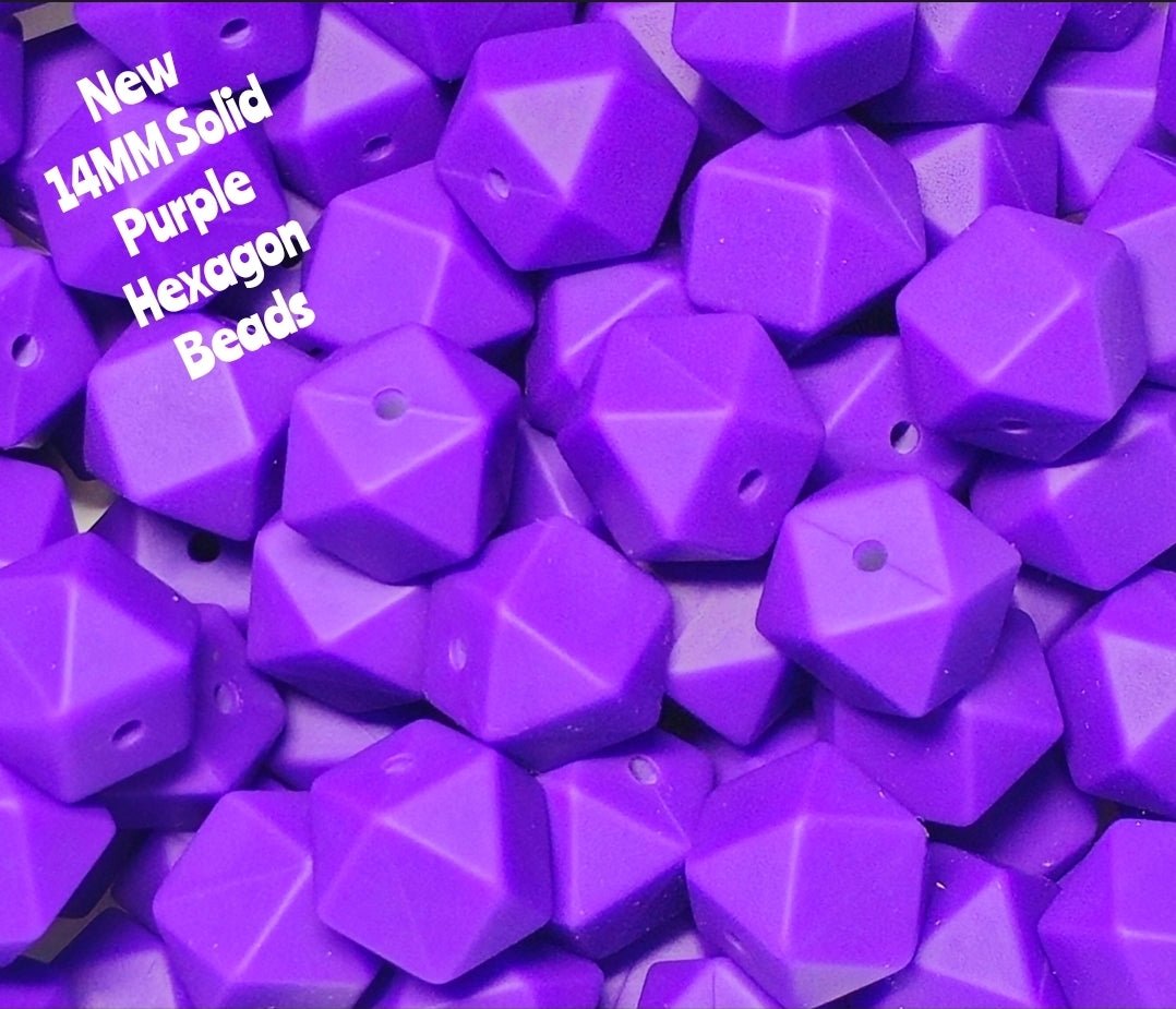 1 unidad de cuentas de bricolaje de 14 mm, hexagonales, de color morado sólido