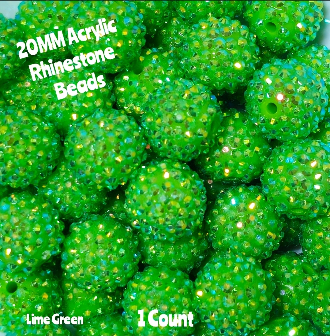 1 Count 20MM DIY Fancy Rhinestone Lime Green Acrylic Beads Craft Supplies