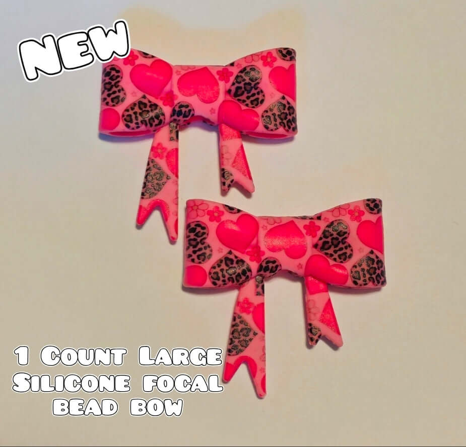 1 Count Large Silicone Printed Bow Focal Beads. Bow beadable accessories