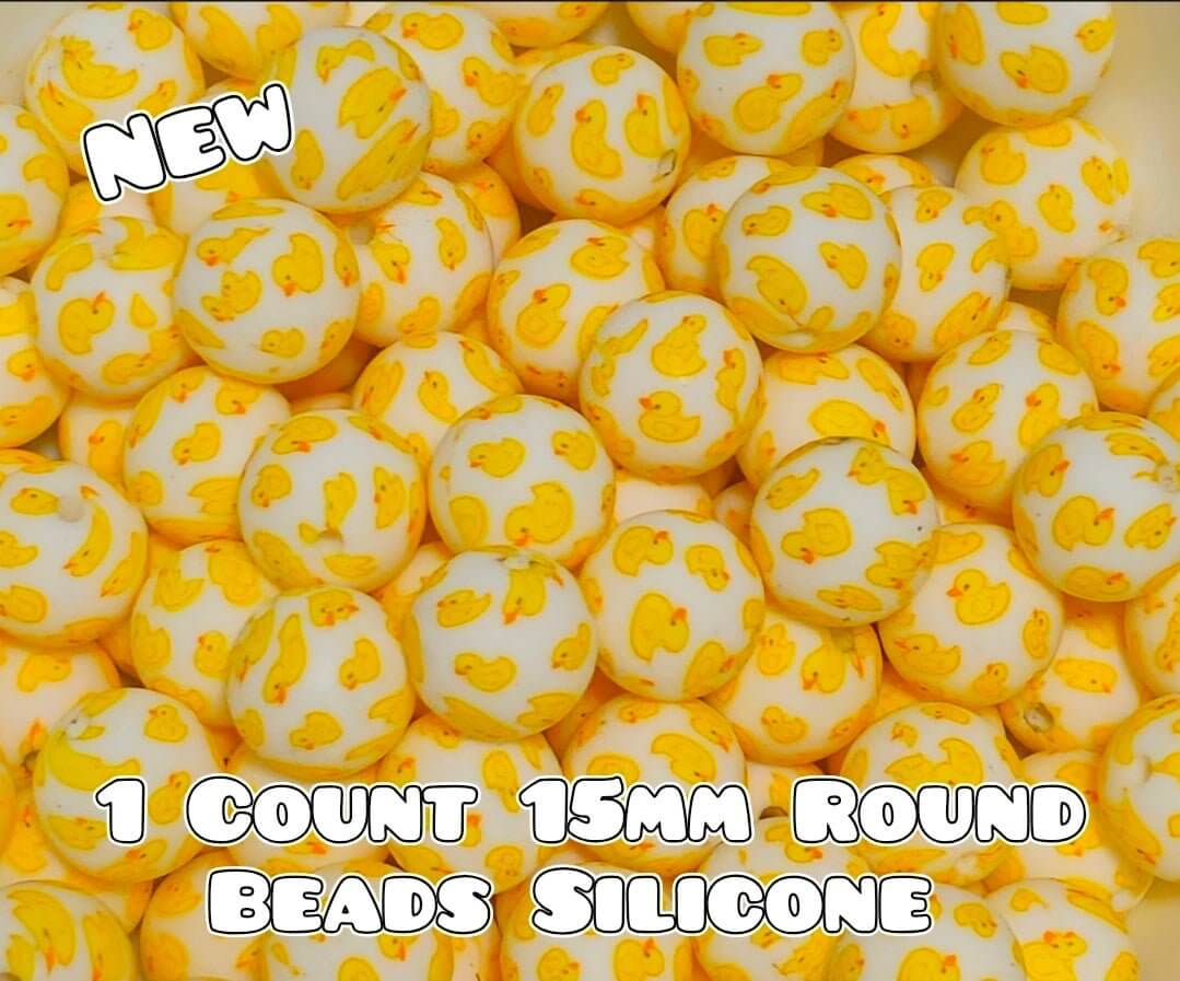 Nuevas cuentas de silicona impresas de 15 mm, 1 unidad, PATOS AMARILLOS