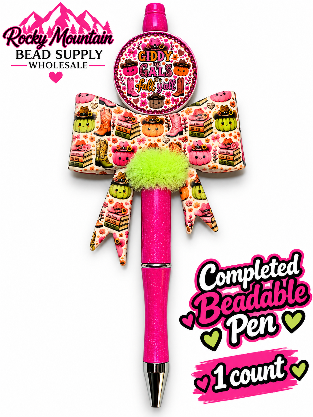New 1 Count Completed Beadable Pen Exclusive Design Wholesale Giddy up gals its fall
