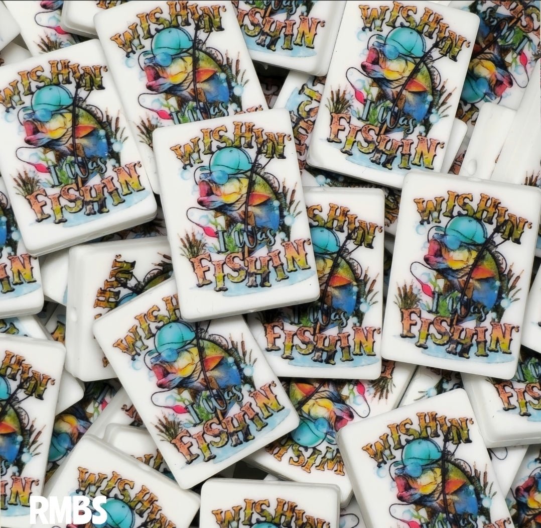 DIY Silicone Printed Focal Beads - 1 Count Bead Charms Craft Supplies Wishing I was Fishing