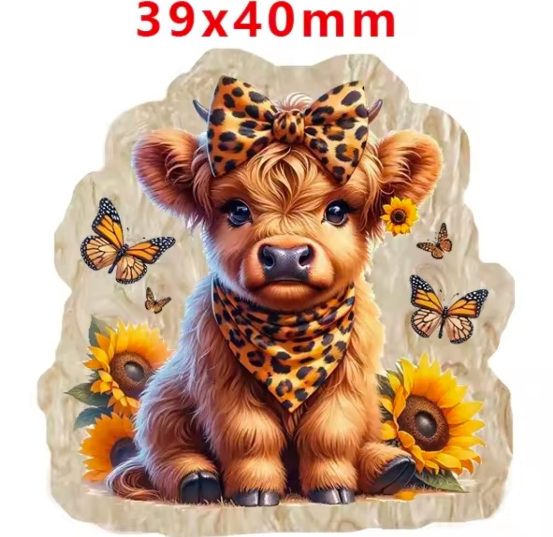 Glitter Acrylic Flatback- Acrylic Planer Resin Charm Cow Sunflower