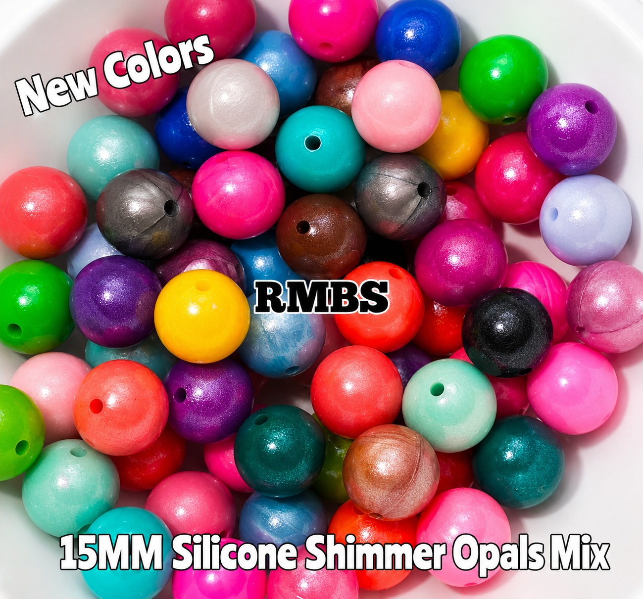 New Color Mix Shimmer Opals 50 Count 15mm Solid Silicone Beads Mix 20 Different Colors