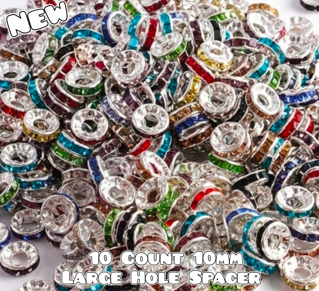 10 Count 10mm Rhinstone Large Hole spacers