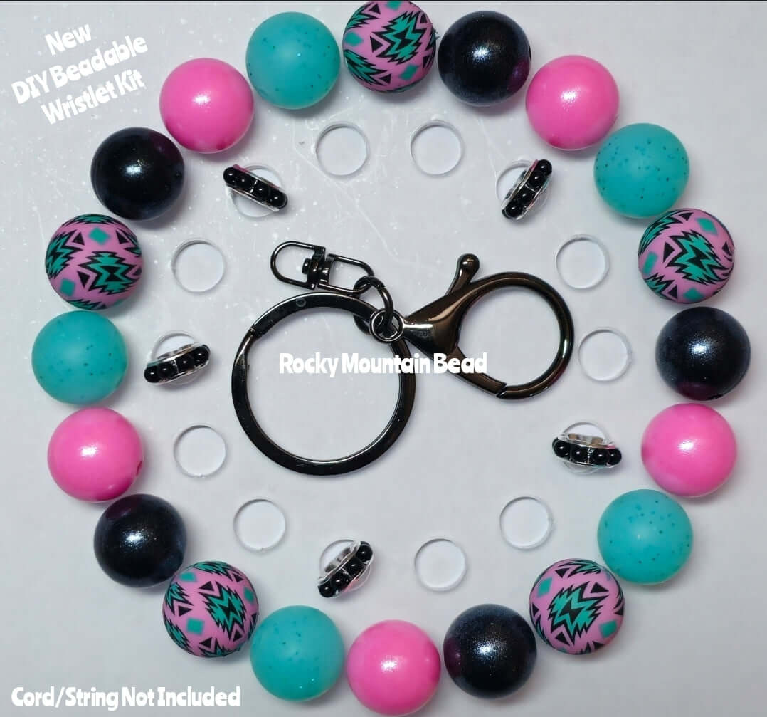 New 1 Count DIY Deluxe Beadable Wristlet Kit- Western Country Pink Aztec Beadable Accessories