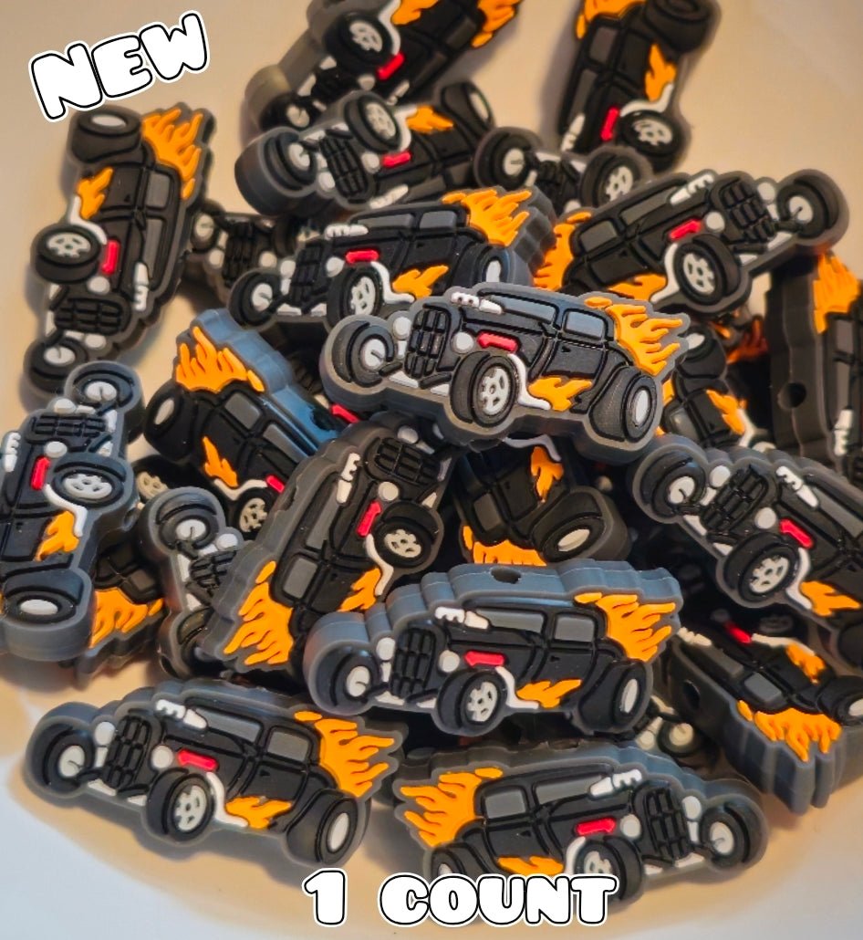 New 1 Count Hot Rod Cars Focal Bead