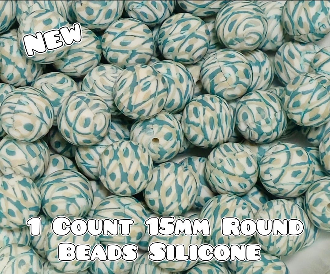 New 1 Count 15mm printed silicone beads EMERALD WEEVE