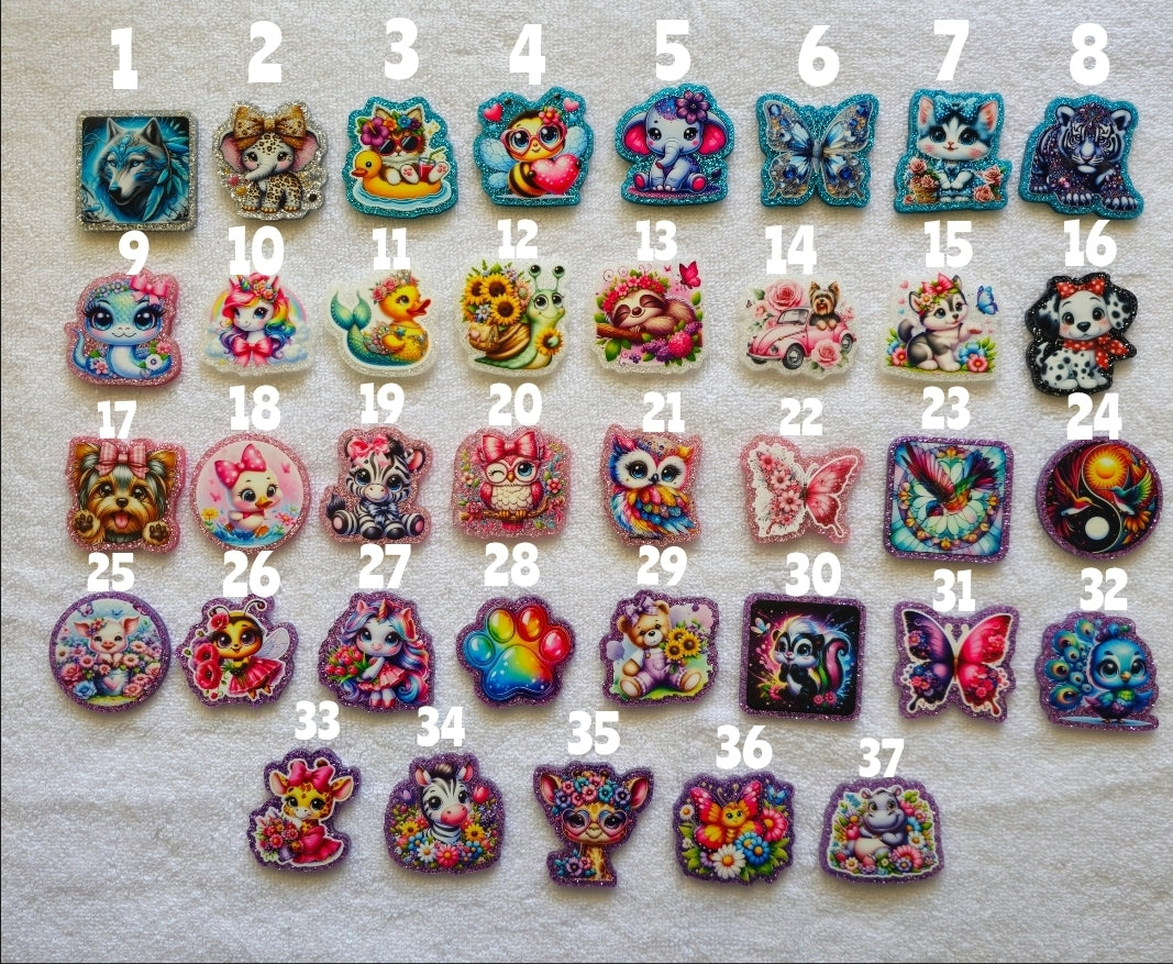 New Custom 1 Count Glitter acrylic Flatbacks Charms Animals