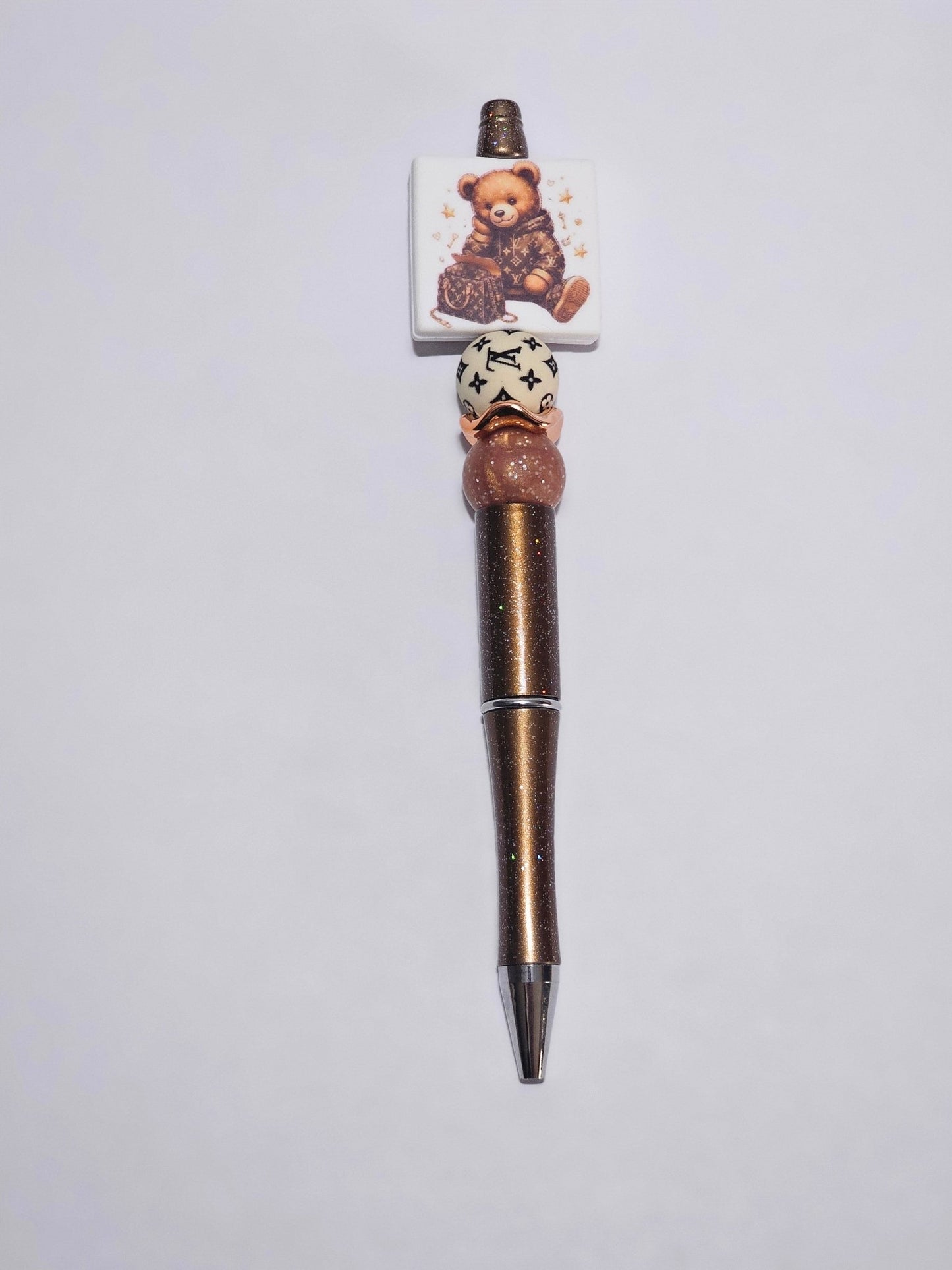 New 1 Count Focal Bead Luxury Teddy Bear. Pen is example bead only