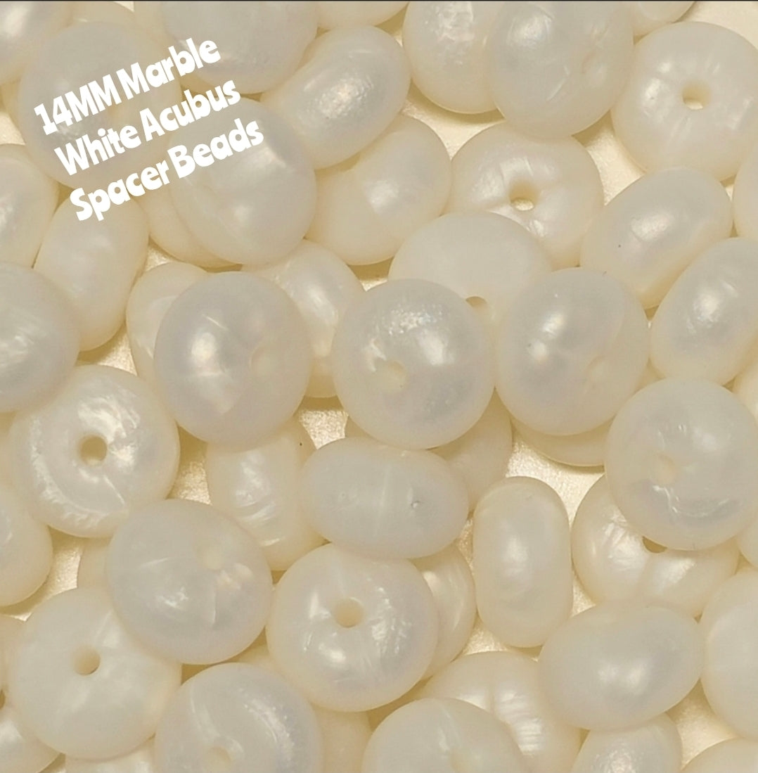1 Count DIY 14 MM MARBEL WHITE Silicone SOLID Acubus Spacer Beads Craft Supplies