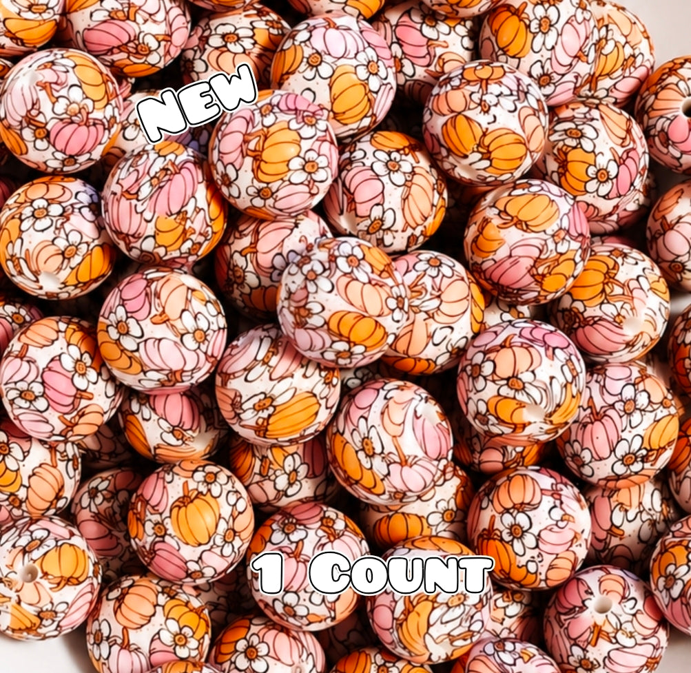 New 1 Count DIY Silicone Beads 15mm printed Shop Made Fall Pumkin Fest