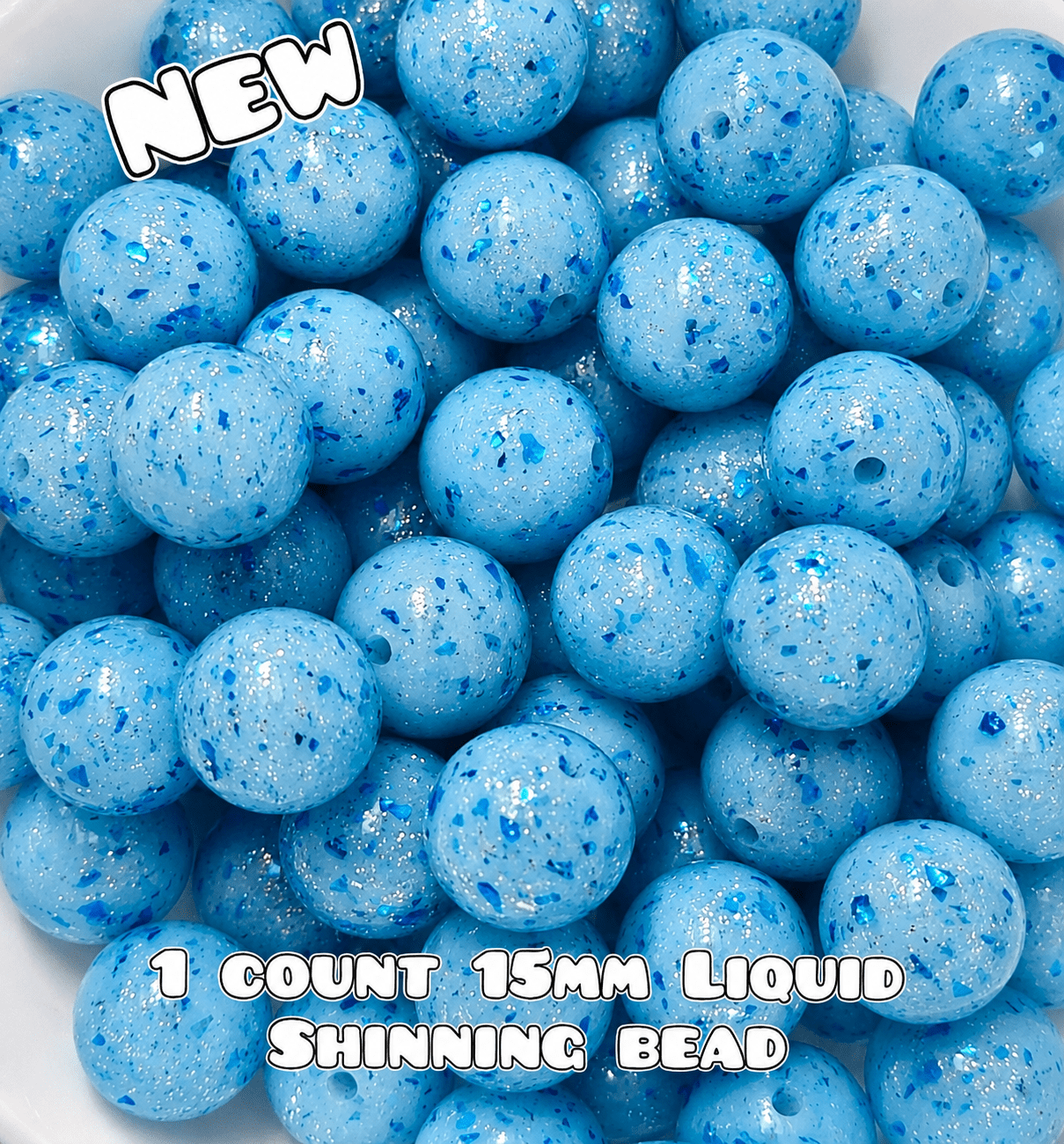 NEW 15mm DIY Silicone Beads Glitter Glossy 1 Count Blue