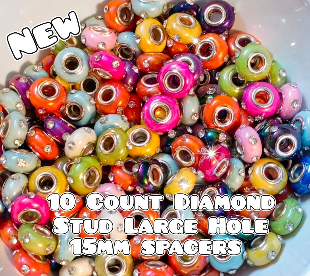 10 Count 15mm Opal UV Large Hole Diamond Stud Acrylic Spacers