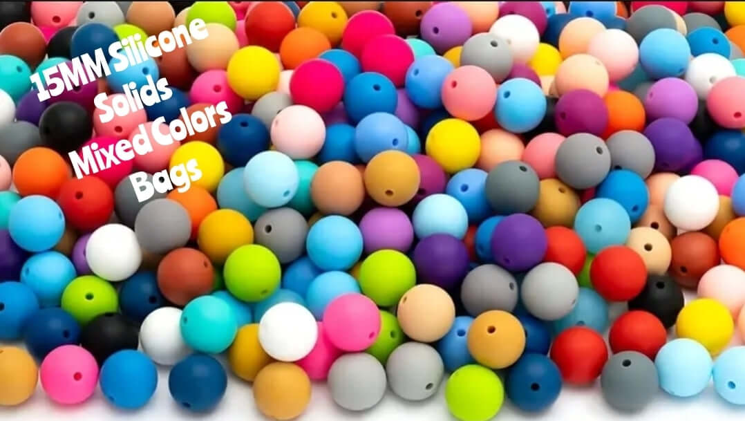 15mm DIY Silicone Beads Solids Mixed Colors Bags 50 Count Bags BPA FREE Nice Selection Of Colors