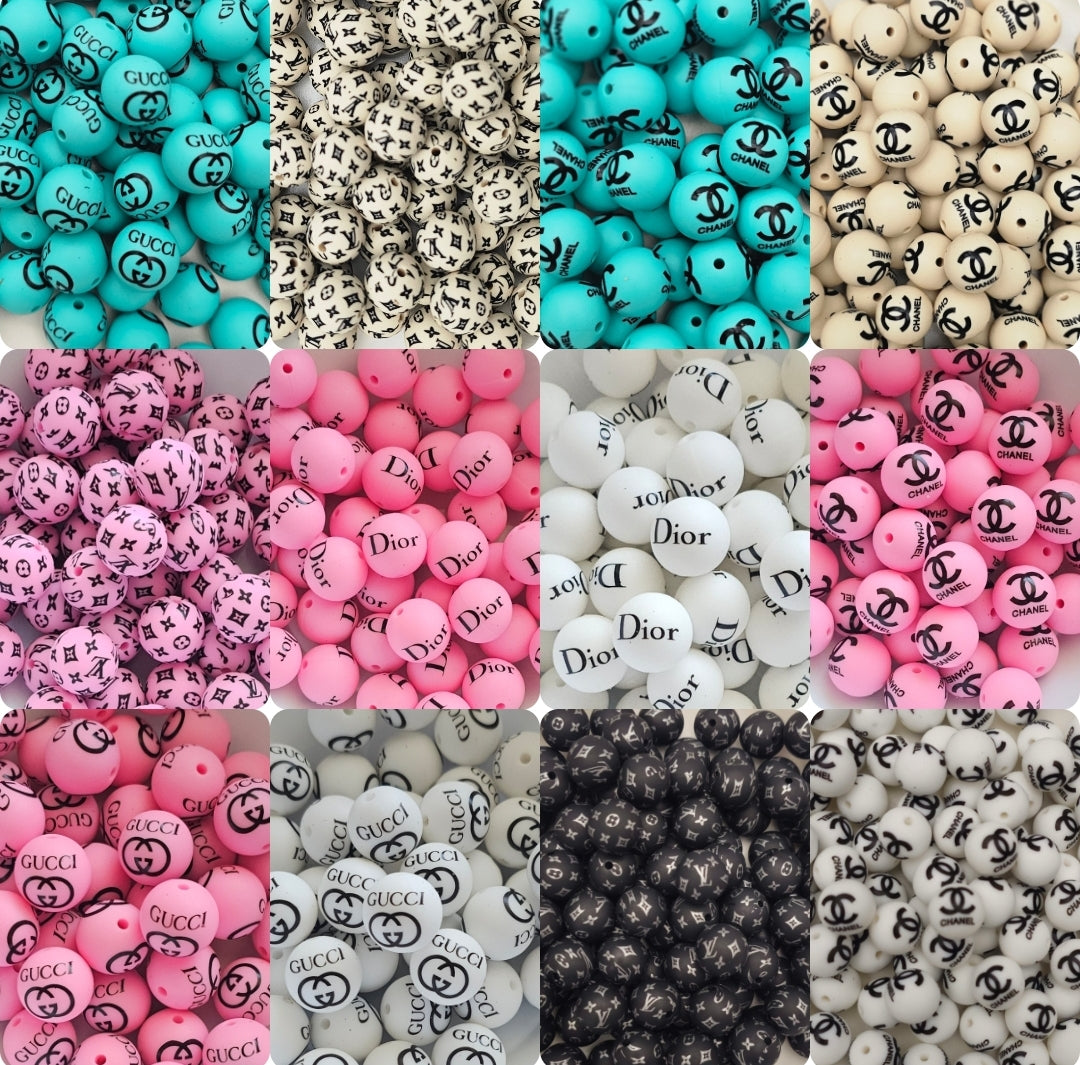 New 15mm silicone printed 5 count luxury beads