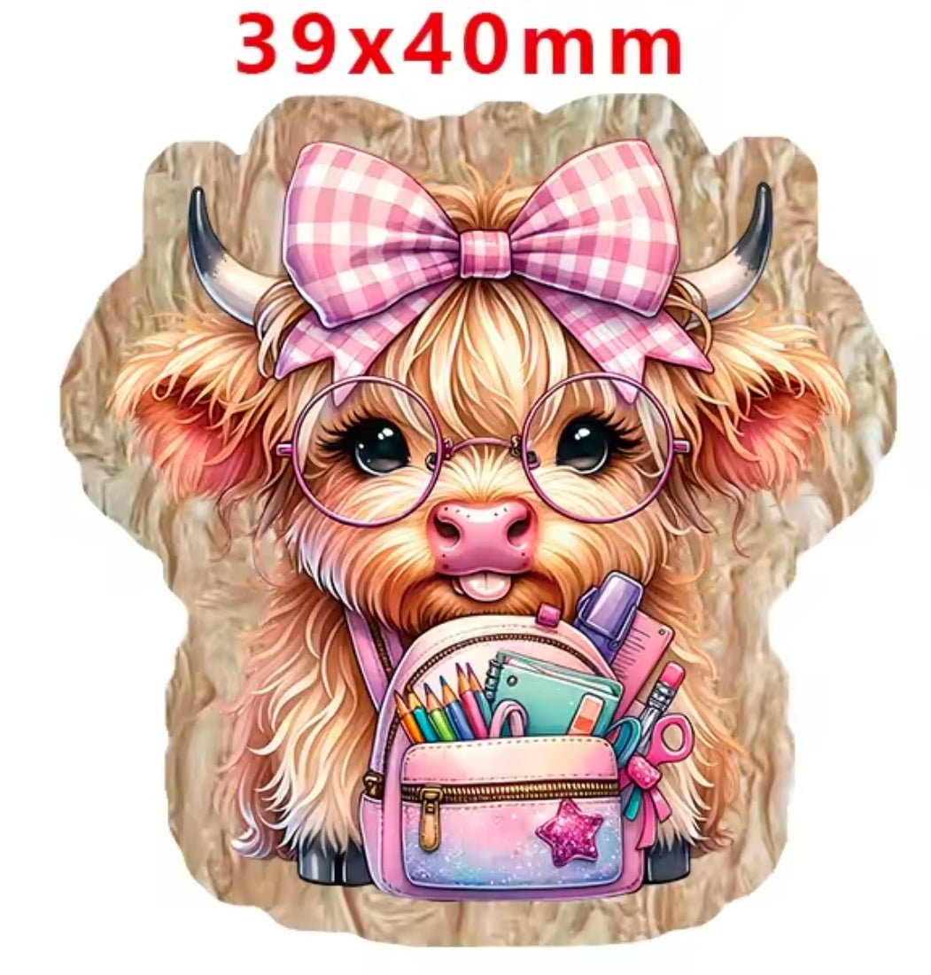 Glitter Acrylic Flatback- Acrylic Planer Resin Charm- Animal Cow School
