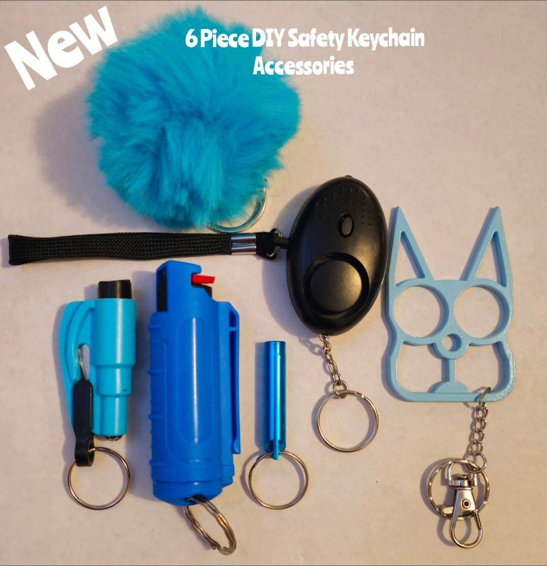 Closeout- 6 Piece Keychain Accessories Kit DIY You receive as shown. Includes safety alarms and flash Light