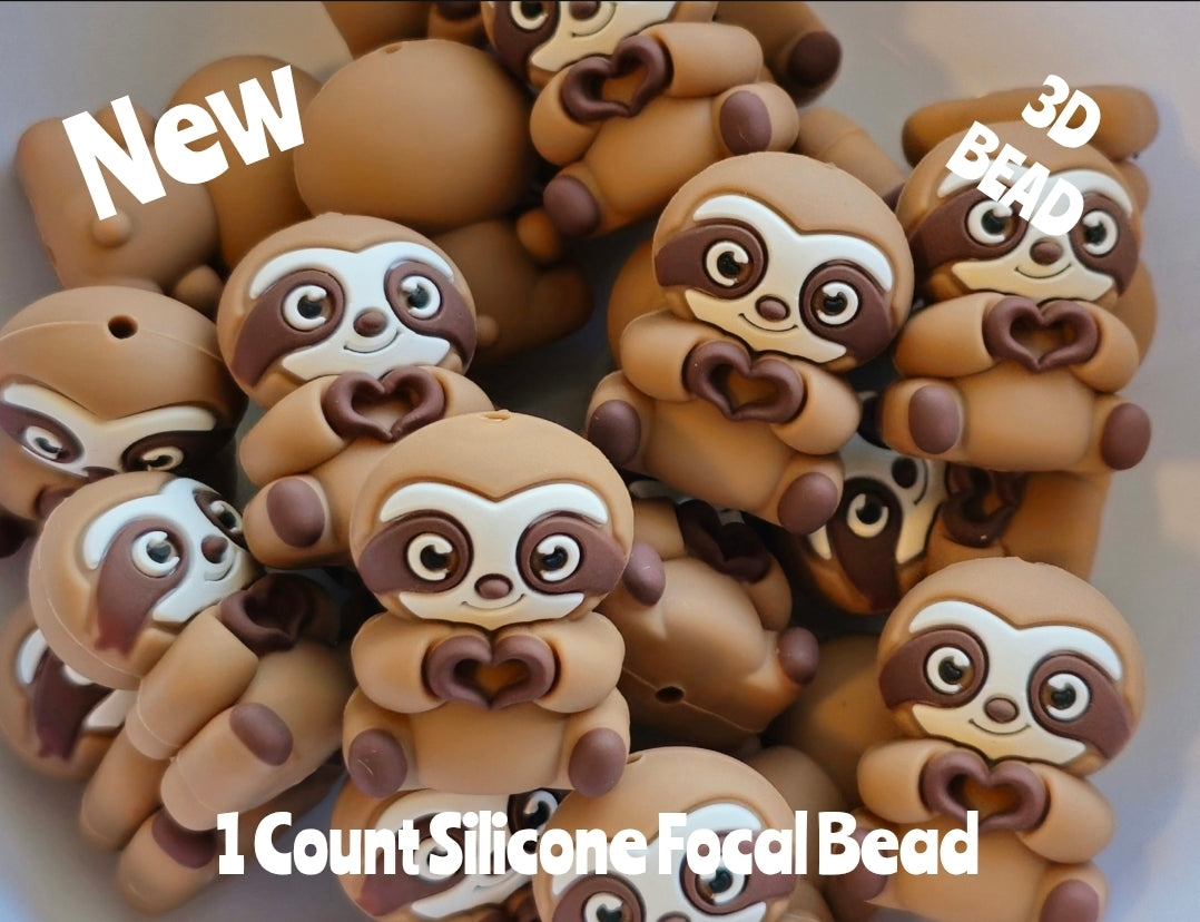 New 3D Silicone Sloth Focal Beads 1 Count DIY Bead Supplies