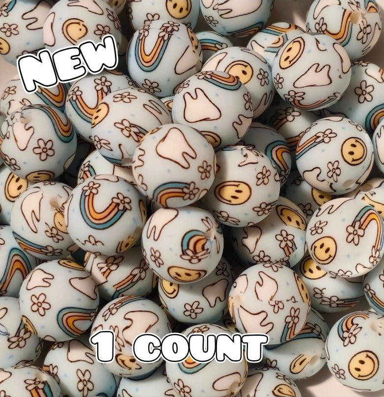 New 1 Count 15mm printed silicone beads Dental Tooth