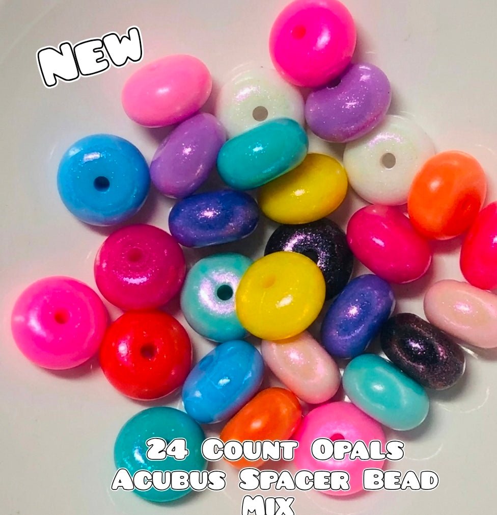 New colors DIY BEADS- 14mm shimmer opal acubus spacer beads mix 24 count