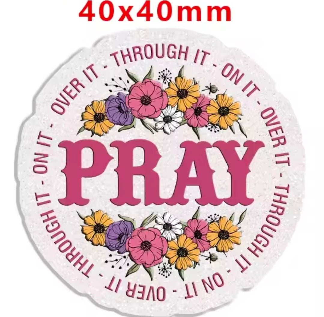Glitter Acrylic Flatback- Acrylic Planer Resin Charm Religious Pray
