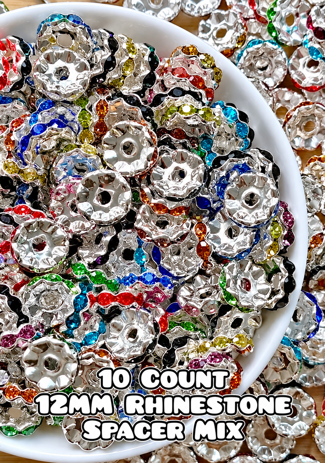 New 10 Count DIY 12MM Large Hole Multi Color Metal Fancy Rhinestone Spacers Mix Beads Craft Supplies