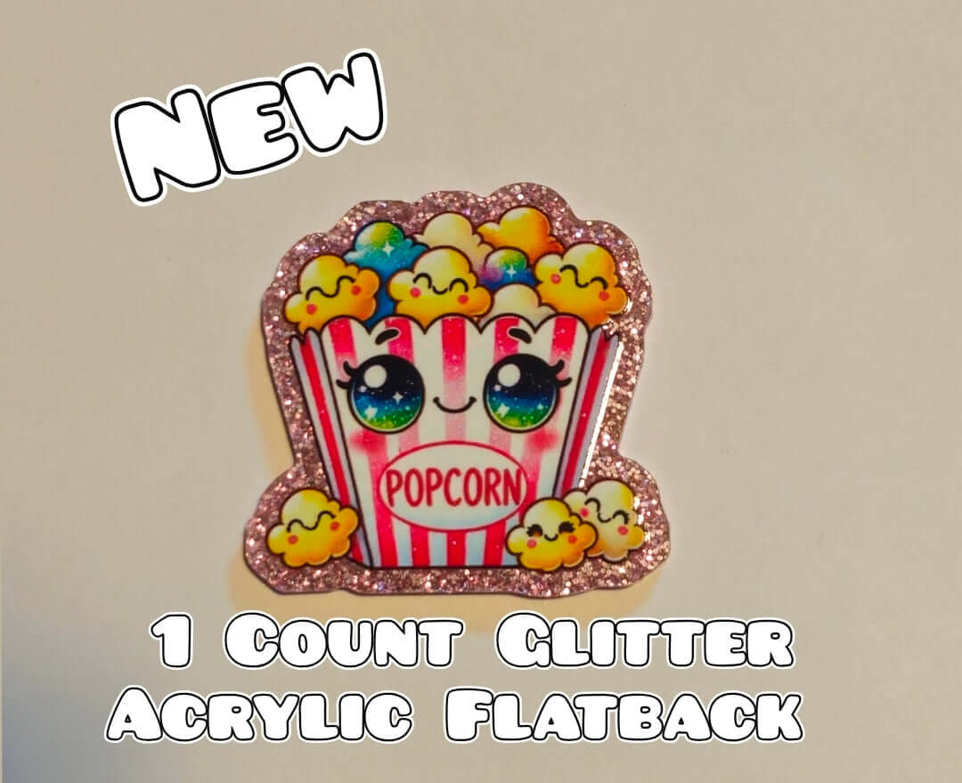 Glitter Acrylic Flatback- Acrylic Planer Resin Charm- Popcorn
