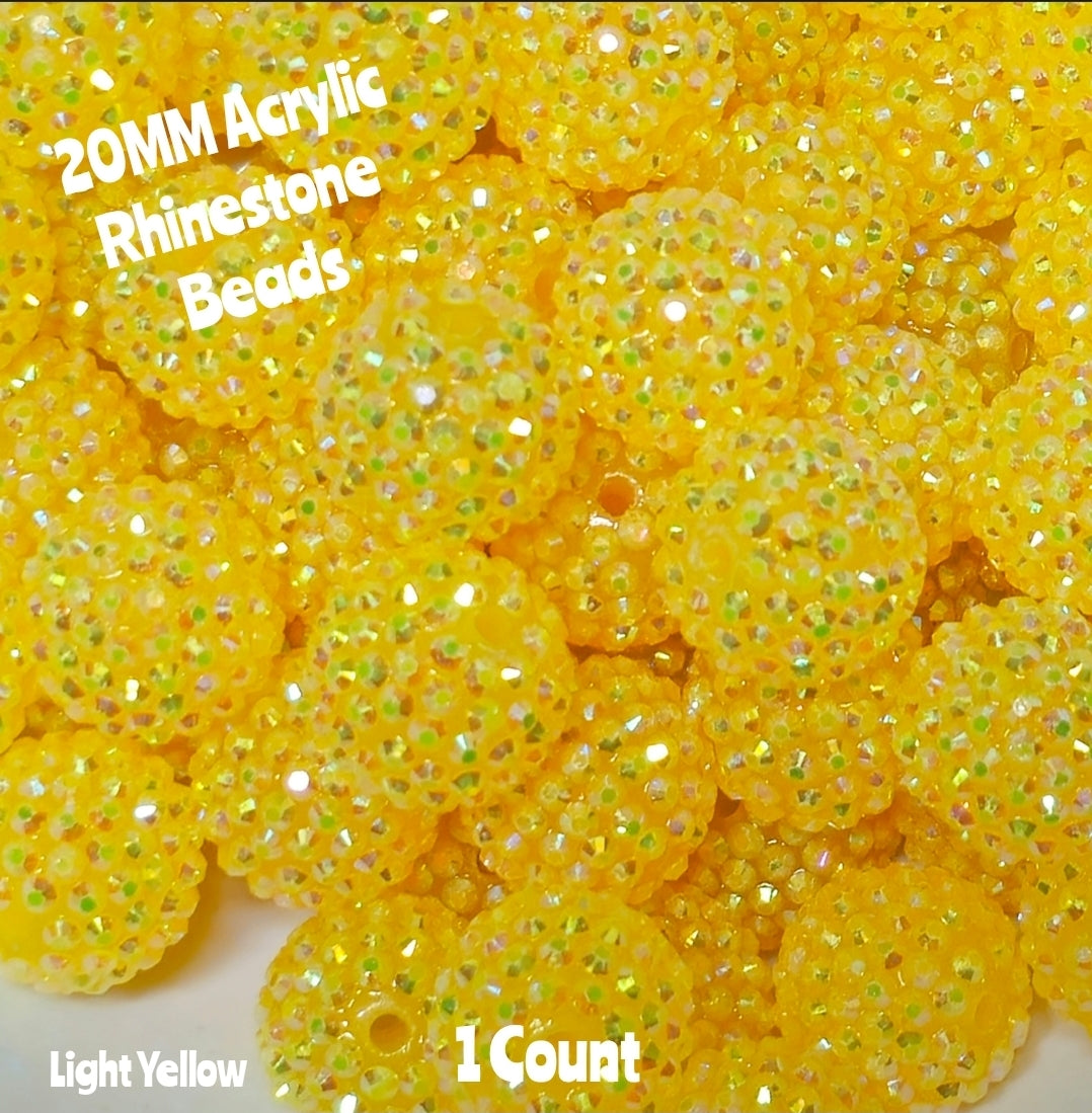 1 Count 20MM DIY Fancy Rhinestone Light Yellow Acrylic Beads Craft Supplies