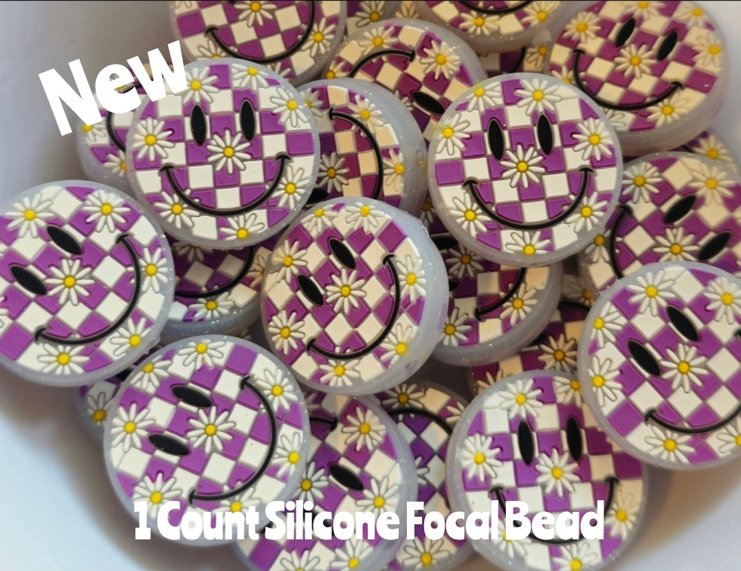 New Silicone Daisy Smiley Face Focal Beads 1 Count DIY Bead Supplies 3 Color Options