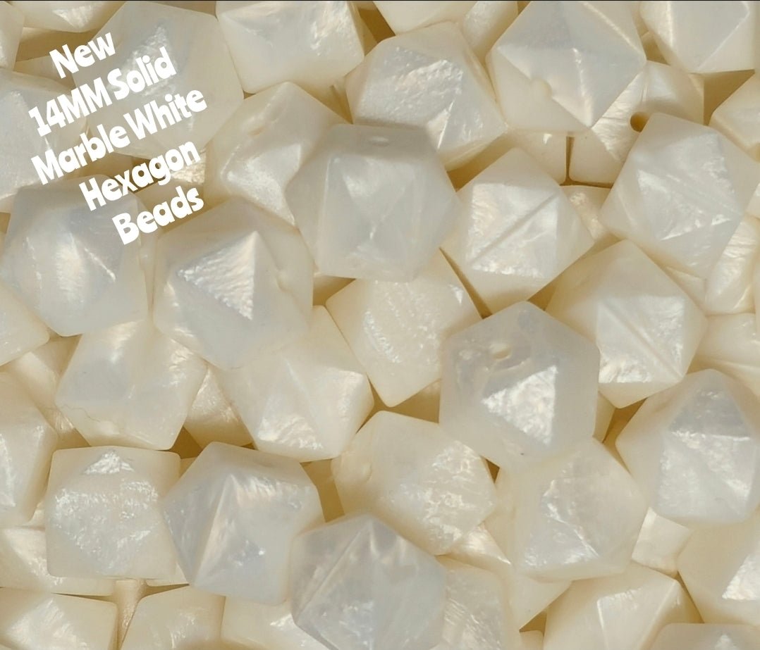 1 unidad de cuentas de bricolaje hexagonales de mármol blanco sólido de 14 mm