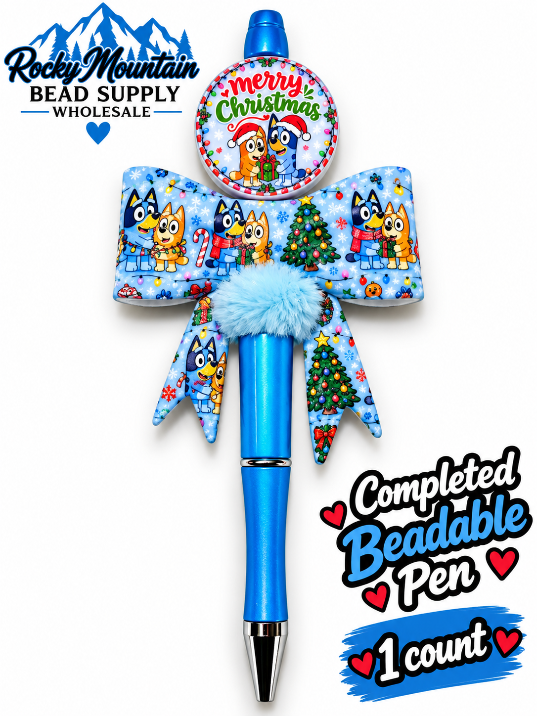 New 1 Count Completed Beadable Pen Exclusive Design Wholesale Bluey