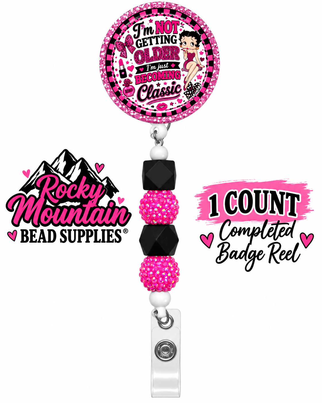 New 1 Count Completed Beadable Badge Reel Exclusive Design Wholesale
