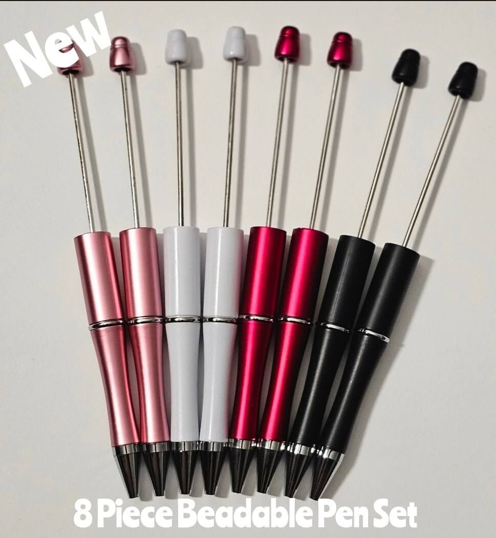 New 8 Count Plastic Beadable Pen DIY Beadable Craft Supplies