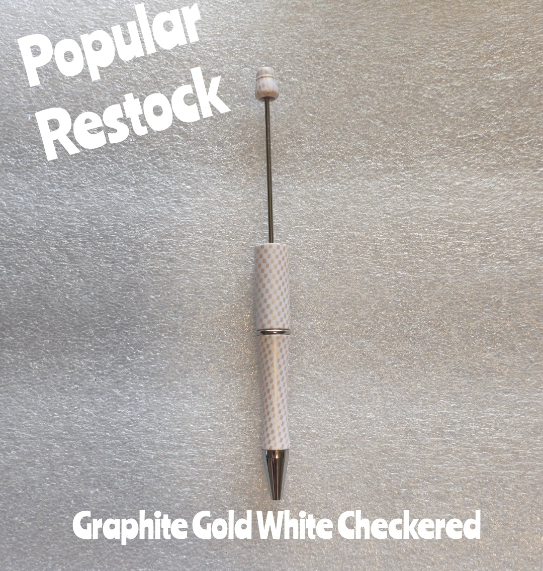 New Restock 1 Count Beadable Pen Blanks White Gold Graphite Checkered Popular